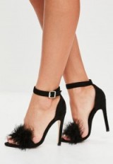 MISSGUIDED black feather strap barley there heels