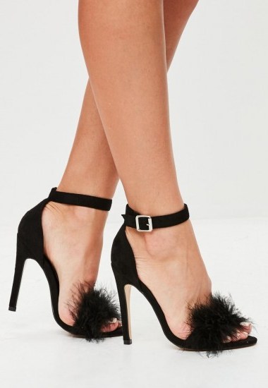 MISSGUIDED black feather strap barley there heels - flipped