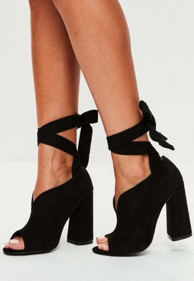 MISSGUIDED black flared heel wrap around heels - flipped