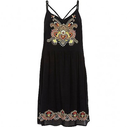River Island Black floral embroidered cami dress – summer dresses - flipped