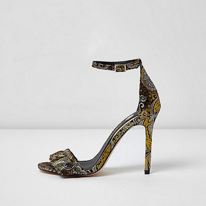 River Island Black jacquard floral barely there sandals – high heels