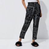 River Island Black monochrome scarf print tapered trousers