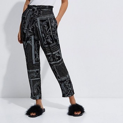 River Island Black monochrome scarf print tapered trousers - flipped