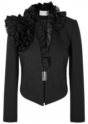 LANVIN Black ruffle-trimmed wool jacket – black ruffled jackets - flipped