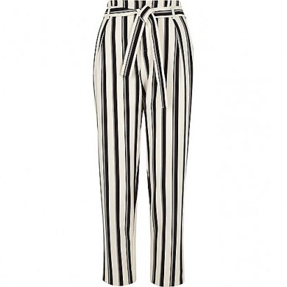 River Island Black stripe tie waist tapered trousers | striped pants - flipped