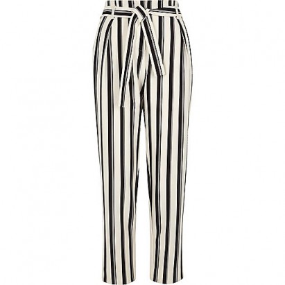 River Island Black stripe tie waist tapered trousers | striped pants