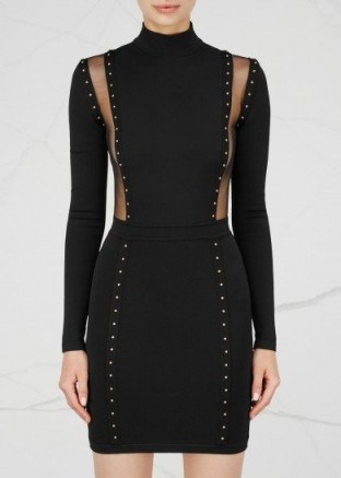 BALMAIN Black studded stretch knit mini dress - flipped