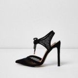 River Island Black two part dobby mesh court shoes – high heeled ankle tie courts