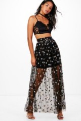 boohoo Blaire Sequin Star Mesh Overlay Maxi Skirt ~ long see through skirts