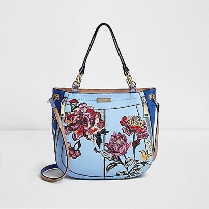 River Island Blue floral embroidered scoop tote bag - flipped