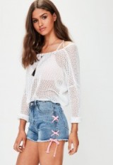 MISSGUIDED blue lace up denim shorts