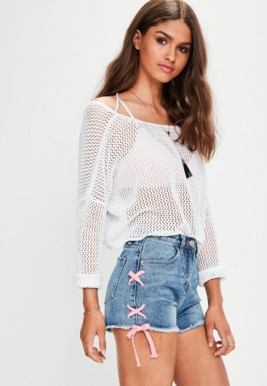MISSGUIDED blue lace up denim shorts - flipped