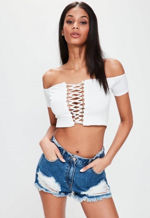 MISSGUIDED blue sinner high waisted busted hem shorts - flipped