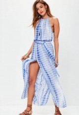 missguided blue tie dye print cheesecloth maxi dress