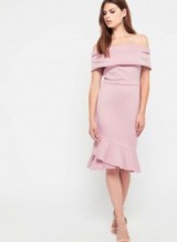 Miss Selfridge Blush Asymmetric Hem Dress – off the shoulder dresses