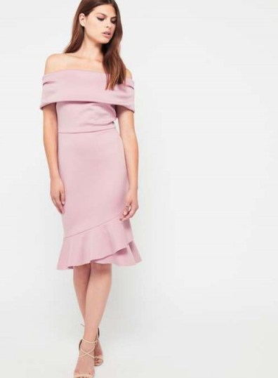 Miss Selfridge Blush Asymmetric Hem Dress – off the shoulder dresses - flipped