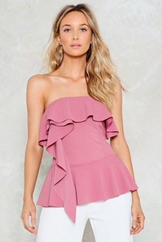 Nasty Gal Boogie Oogie Strapless Top – pink ruffle tops - flipped