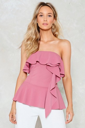 Nasty Gal Boogie Oogie Strapless Top – pink ruffle tops
