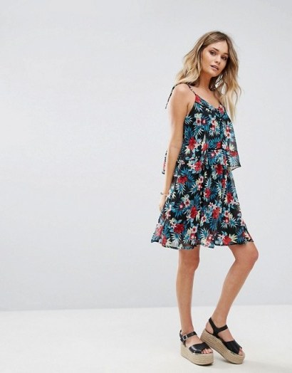 Boohoo Double Layer Cami Dress With Ladder Insert – blue floral summer dresses - flipped
