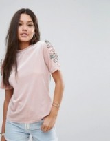 Boohoo Embellished Sleeve T-Shirt ~ pink t-shirts