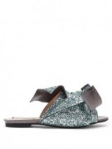NO. 21 Bow-front glittered-leather slides | green glitter flats