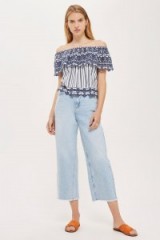 Topshop Broderie Striped Bardot Top