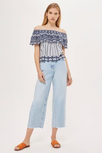 Topshop Broderie Striped Bardot Top - flipped
