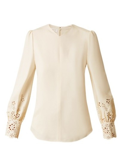 CHLOÉ Broderie-anglaise cady top | feminine cream tops/blouses - flipped