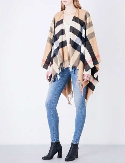 BURBERRY Cashmere-wool blend checked cape ~ camel check print capes ~ Autumn fashion - flipped
