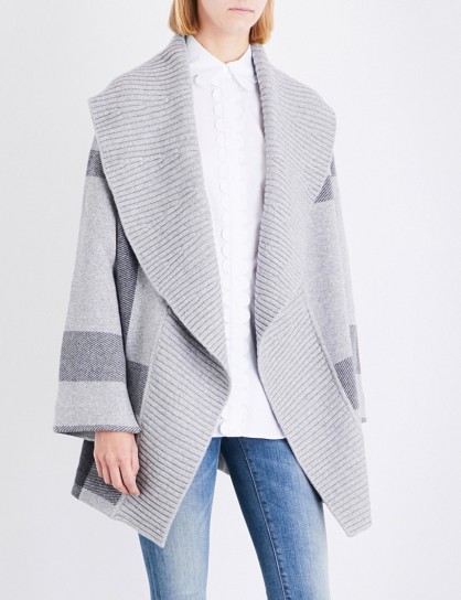 BURBERRY Checked wool-blend cape | knitted grey melange capes | knitwear