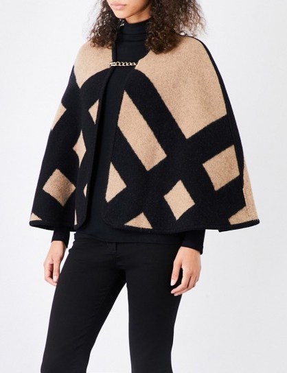 BURBERRY Wool-cashmere blend blanket cape ~ camel/black capes ~ autumn/winter outerwear - flipped