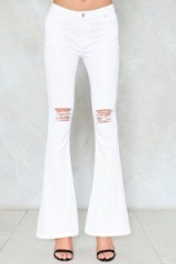 NASTY GAL By Flare Means or Foul Distressed Jeans ~ WHITE DENIM FLARES