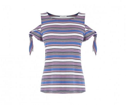 Oasis CALIFORNIA STRIPE TEE – cold shoulder tees – striped summer tops - flipped