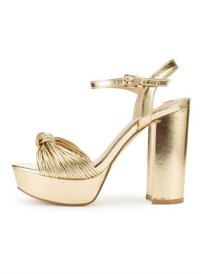 MISS SELFRIDGE CAMERON Knot Platform Sandals ~ gold metallic platforms - flipped