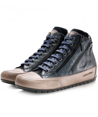 CANDICE COOPER Leather Lucia High Top Trainers | blue glitter sneakers | sports luxe shoes - flipped