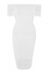 TFNC Carolina Lace Midi Bardot Dress – white off the shoulder bodycon dresses