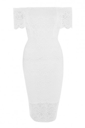 TFNC Carolina Lace Midi Bardot Dress – white off the shoulder bodycon dresses - flipped