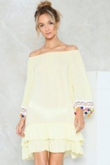 Nasty Gal Catch a Wave Off-the-Shoulder Cover-Up – yellow beach cover ups – holiday pool dresses