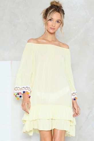 Nasty Gal Catch a Wave Off-the-Shoulder Cover-Up – yellow beach cover ups – holiday pool dresses - flipped