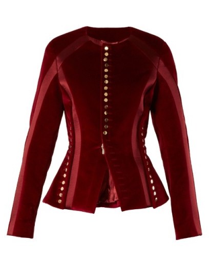 ALTUZARRA Cavendish collarless stretch-cotton velvet jacket ~ fitted red jackets - flipped