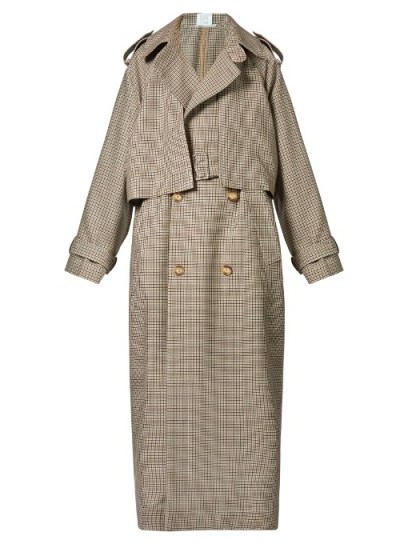STELLA MCCARTNEY Cecile oversized hound’s-tooth wool trench coat ~ houndstooth winter coats - flipped