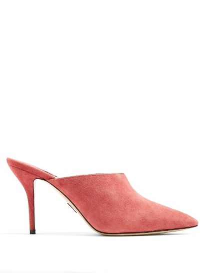 PAUL ANDREW Certosa point-toe suede mules ~ pink shoes