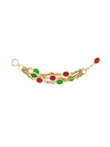 CHANEL VINTAGE multi-strand gripoix bracelet – designer jewellery – red and green stone bracelets - flipped