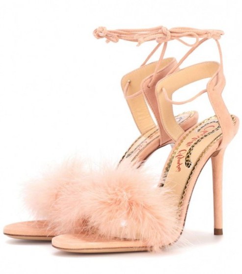CHARLOTTE OLYMPIA Salsa 110 feather-trimmed suede sandals – as worn by Rihanna at the French premiere of Valerian And The City Of A Thousand Planets, 25 July 2017. - flipped