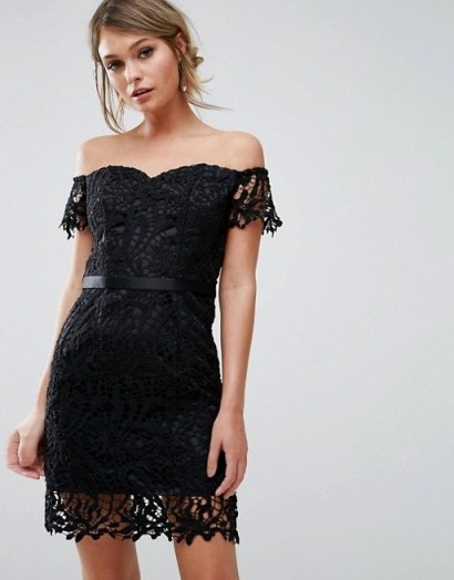 Chi Chi London Lace Bandeu Mini Dress with Sweetheart Neck ~ bardot party dresses - flipped