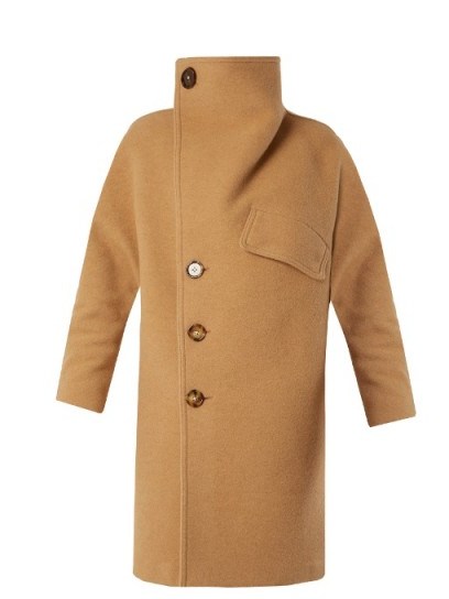 ACNE STUDIOS Ciara funnel-neck wool-blend coat ~ camel winter coats - flipped