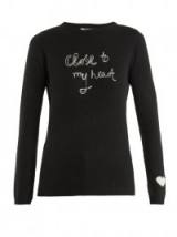 BELLA FREUD Close To My Heart cashmere sweater ~ black sweaters ~ slogan knitwear ~ crew neck jumpers