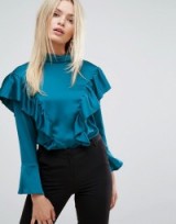 Closet Blouse in Satin with Frill Detail ~ luxe teal blouses