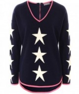 COCOA CASHMERE Star Print Cashmere Jumper | navy V-neck jumpers | knitwear