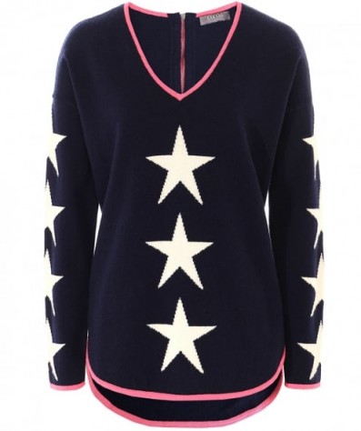COCOA CASHMERE Star Print Cashmere Jumper | navy V-neck jumpers | knitwear